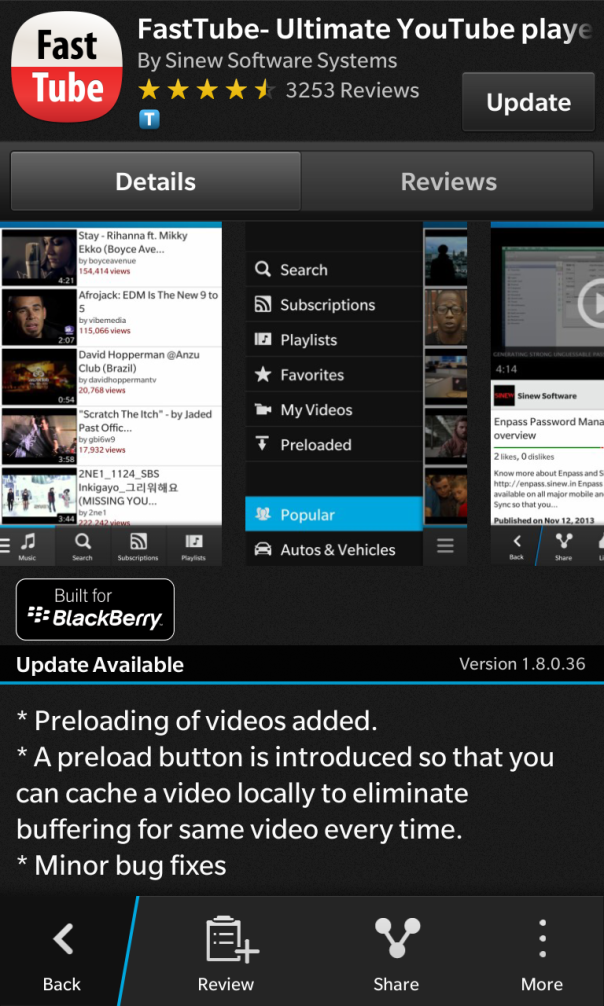 FastTube for BlackBerry 10 upgraded to v1.8.0.36