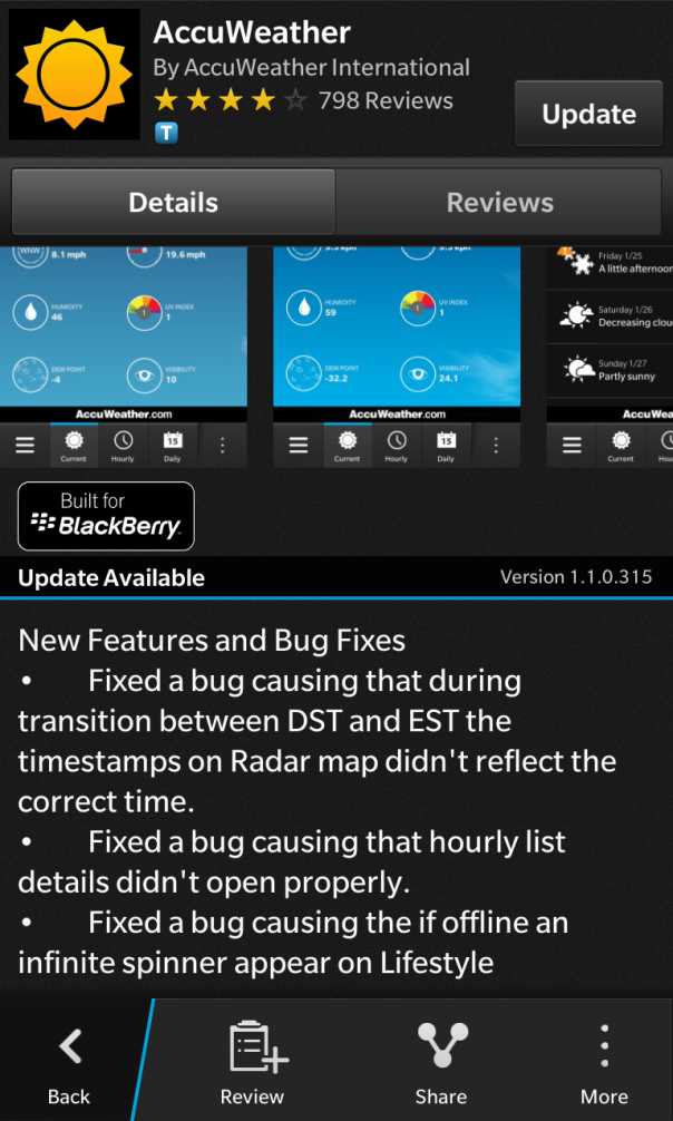 AccuWeather Built for BlackBerry 10 updated!
